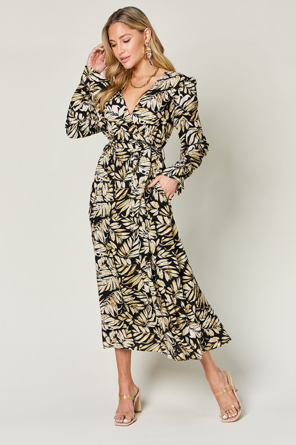 Double Take Full Size Tie Back Flounce Sleeve Dress Black / 3XL