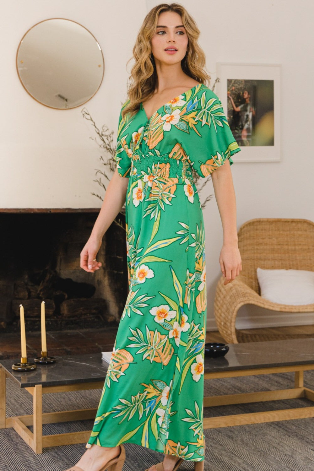 green floral smocked dress BACKORDER Smocked Floral Print Nursing Midi Dress main image 0