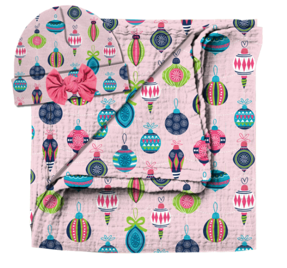 Kids Holly Jolly Swaddle & Beanie Set - The Teal Antler Boutique