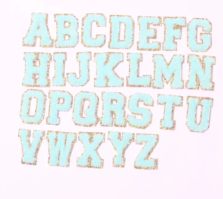 Mint Glitter Varsity Patch Letters - The Teal Antler Boutique
