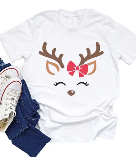 Reindeer Face Kids Graphic Tee - The Teal Antler Boutique
