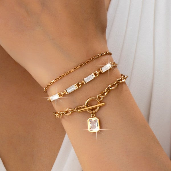 Multi Crystal Toggle Clasp Bracelet