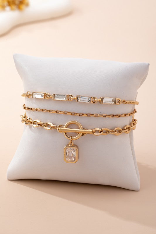 Multi Crystal Toggle Clasp Bracelet