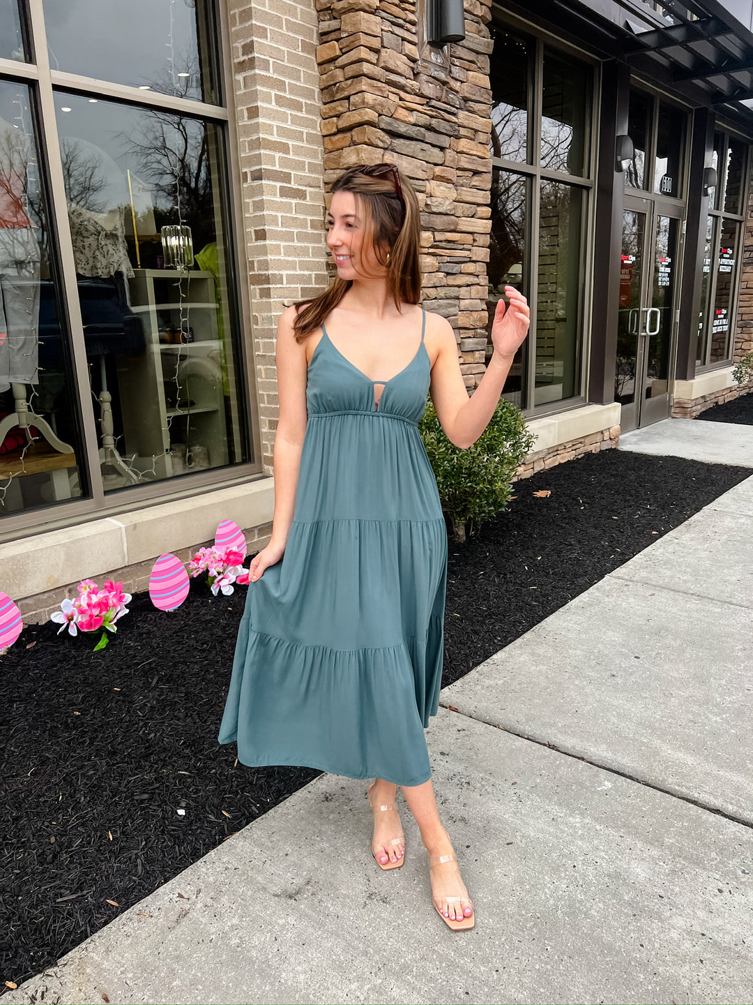 WOVEN SWEETHEART NECKLINE TIERED CAMI MIDI DRESS - The Teal Antler Boutique