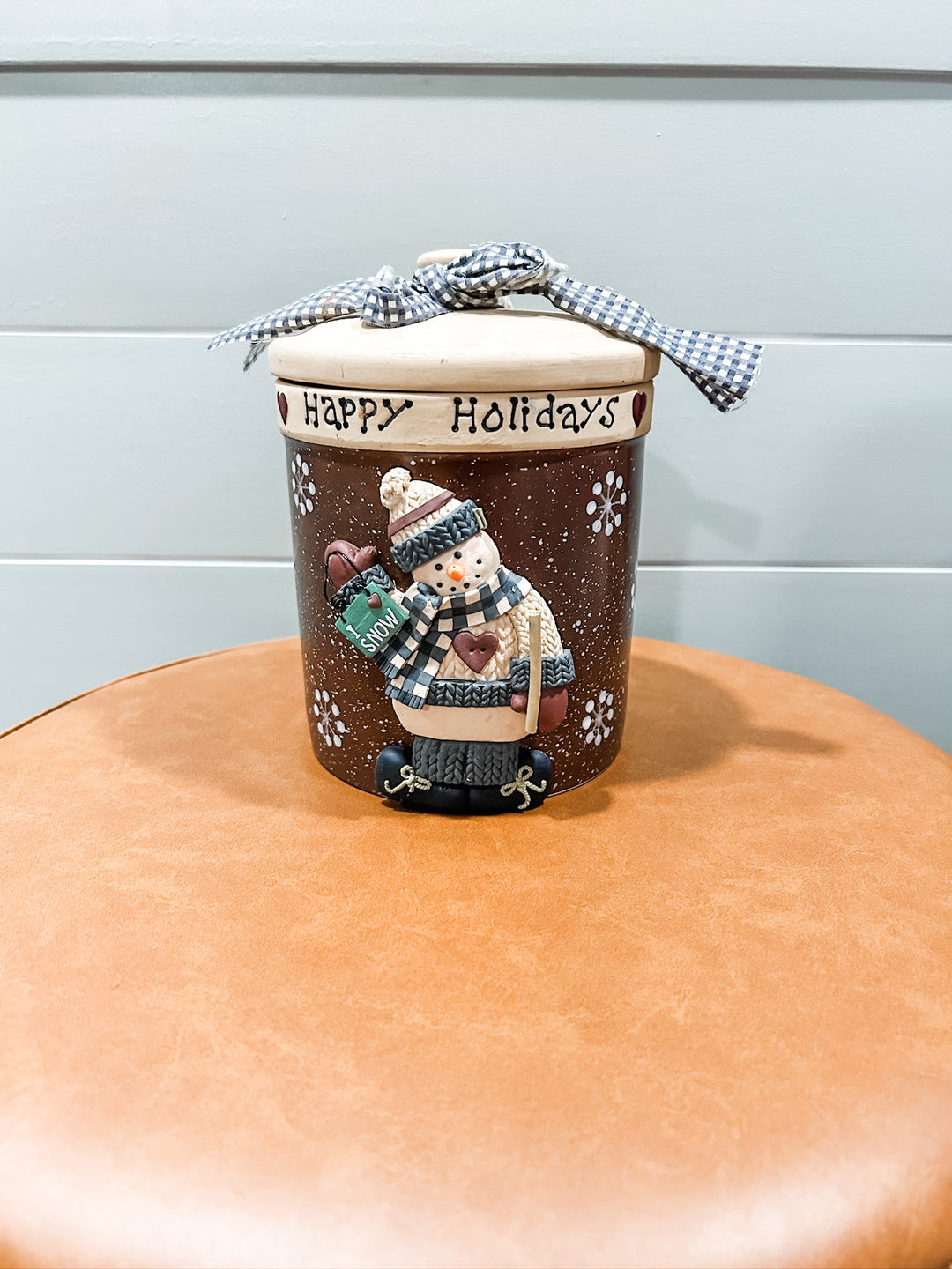 Happy Holidays Pottery Jar
