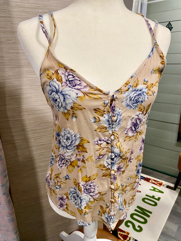 AE-Front Button Floral Tank - S