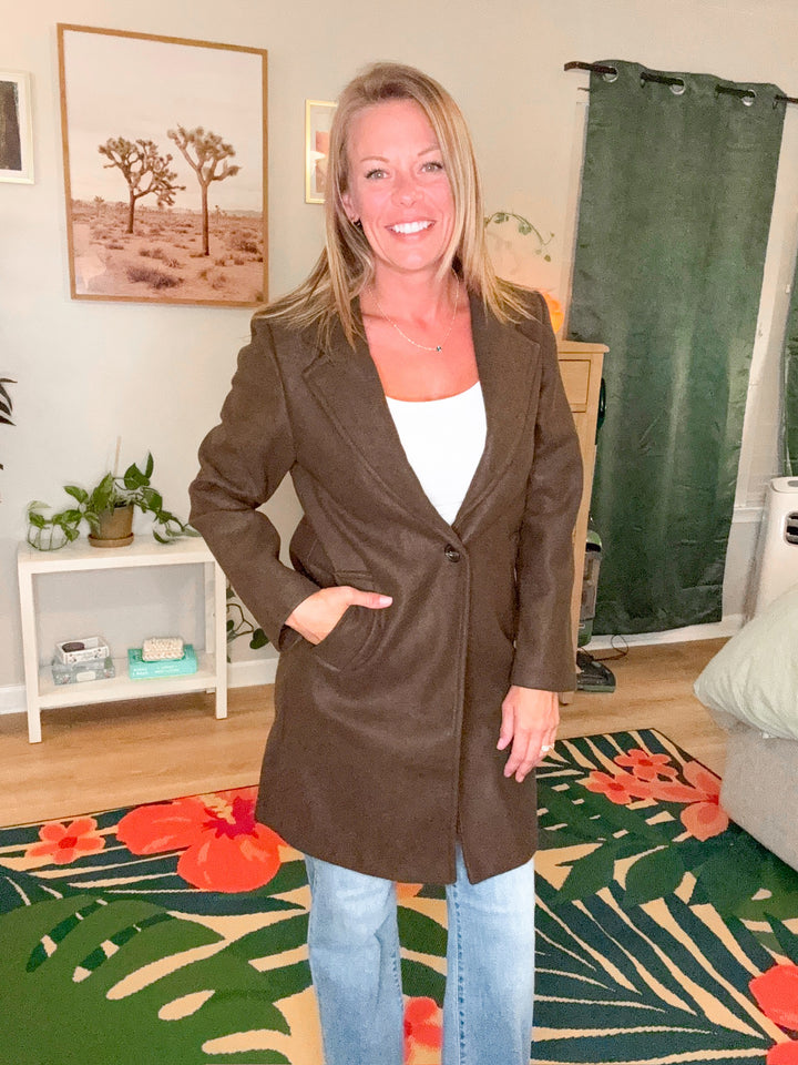 Notched Lapel Long Sleeve Coat