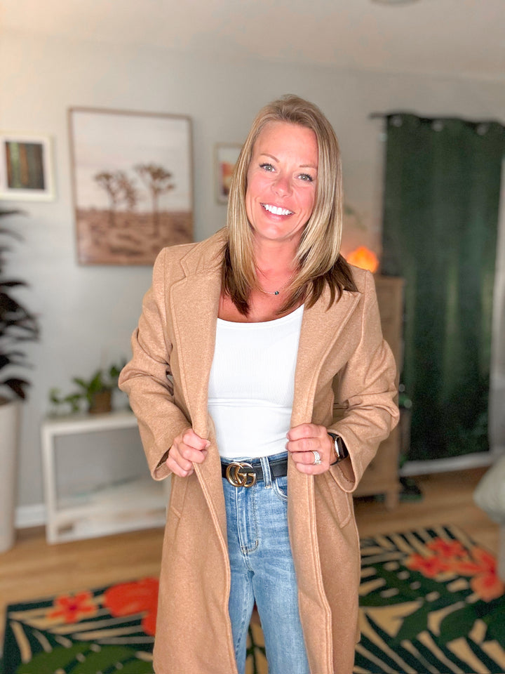 Notched Lapel Long Sleeve Coat