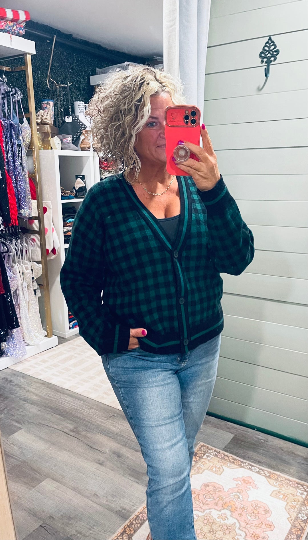 Green Plaid Sweater XL