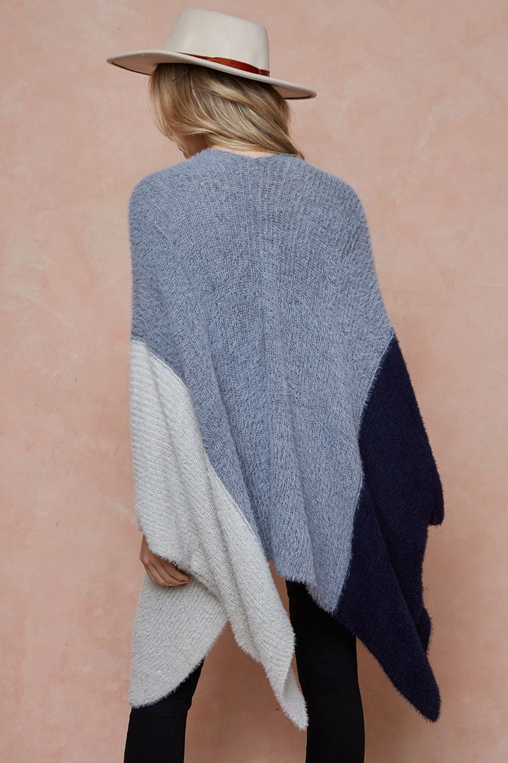 Fuzzy Eyelash Color Blocked Shawl Cardigan