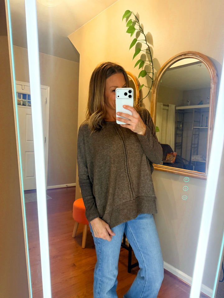 Chocolate Hacci Center Seam Sweater