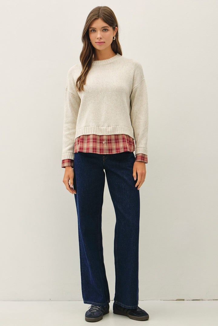 Plaid Shirt Layered Look Sweater