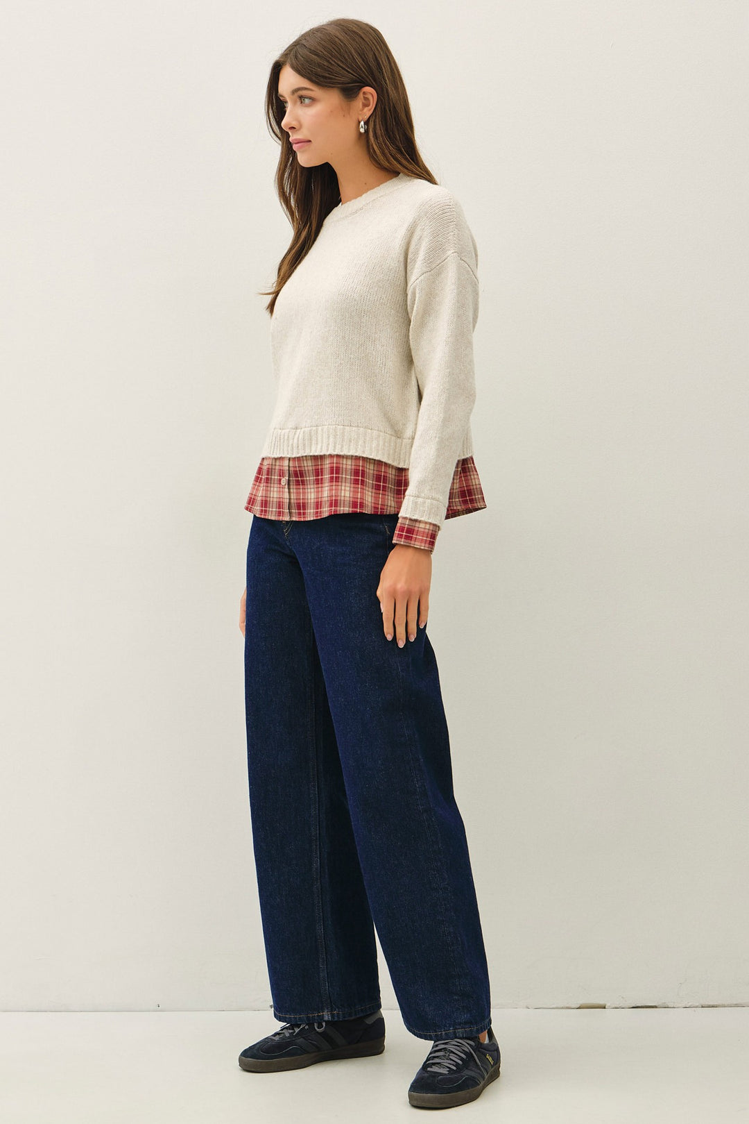 Plaid Shirt Layered Look Sweater