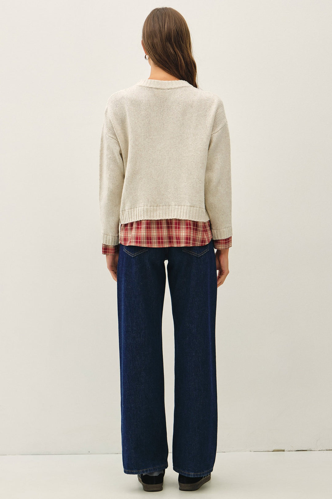 Plaid Shirt Layered Look Sweater
