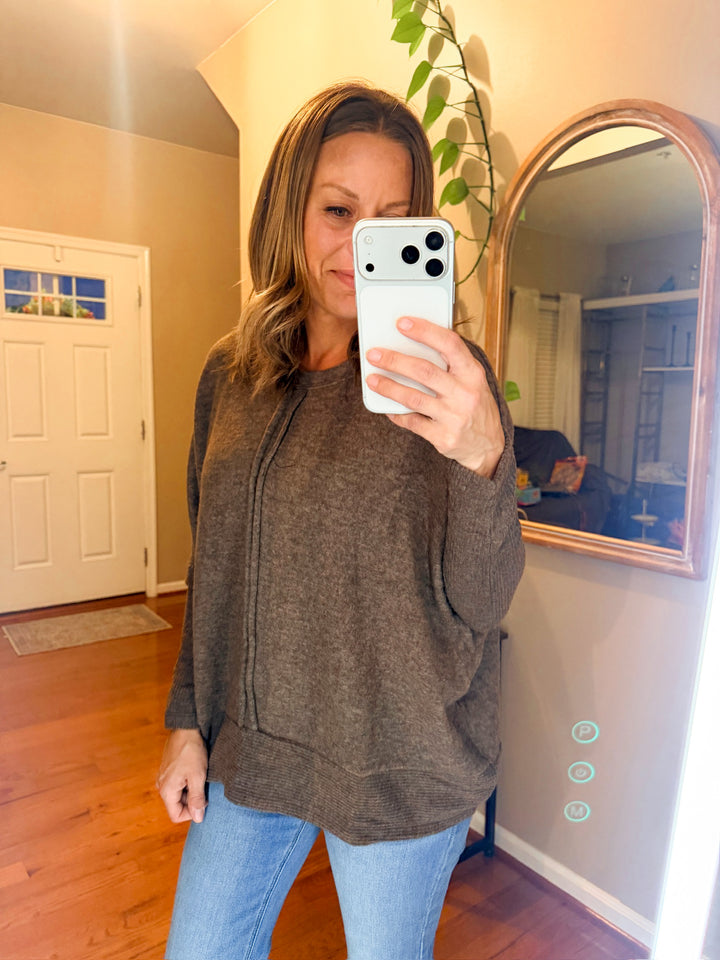 Chocolate Hacci Center Seam Sweater