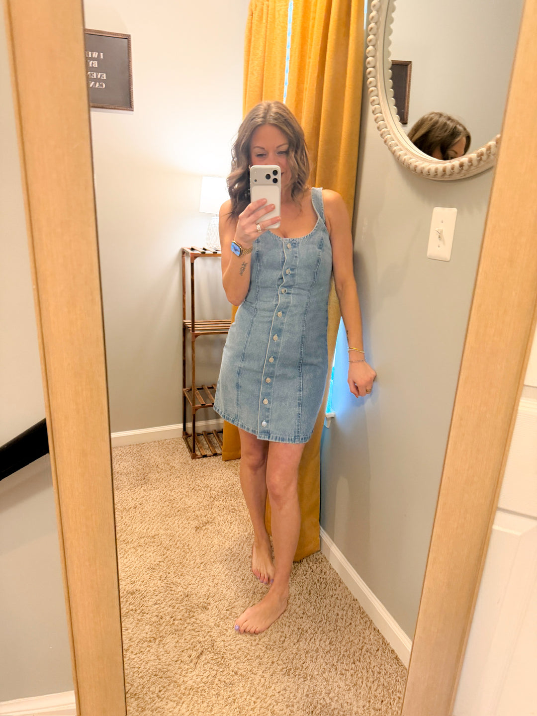 Denim Button Down Sleeveless Mini Dress