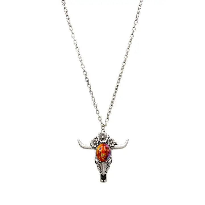 Southwestern Longhorn Pendant Long Necklace - The Teal Antler Boutique