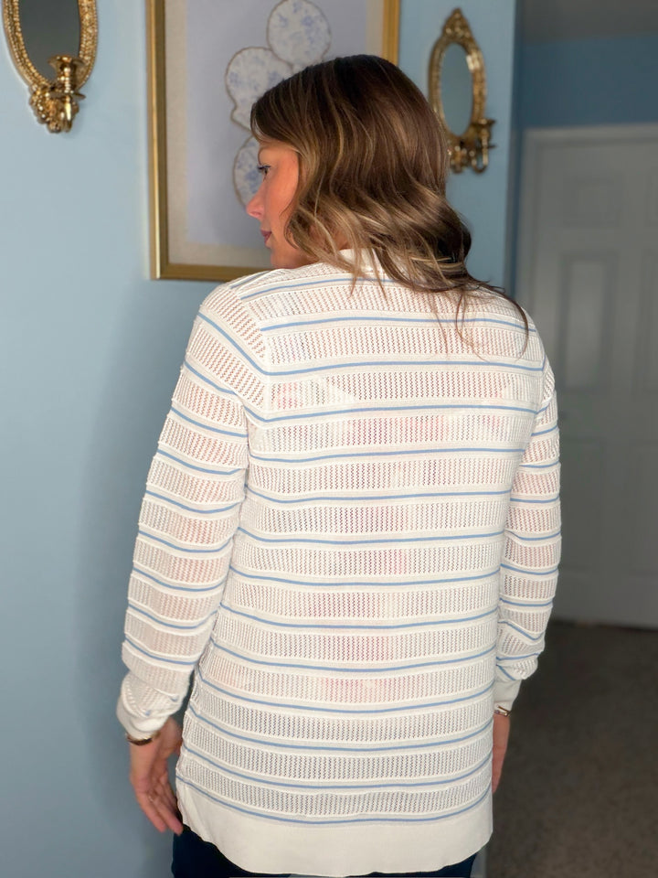 Pointelle Striped Sweater Cardigan
