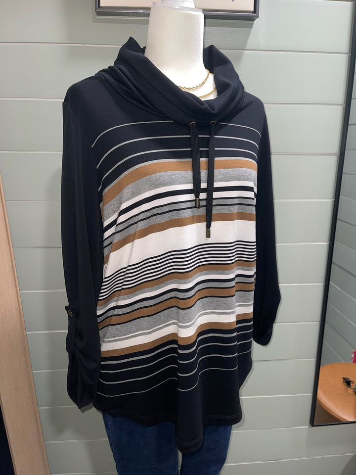 RR-Striped Cow Neck Top - M