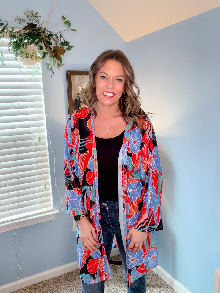 Black Floral Kimono OS