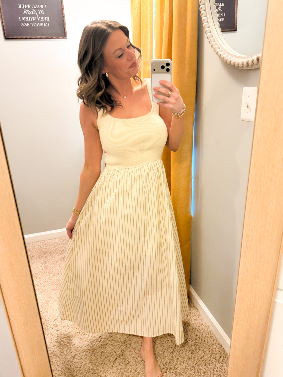 Stripe Skirt Mix Media Tank Midi Dress