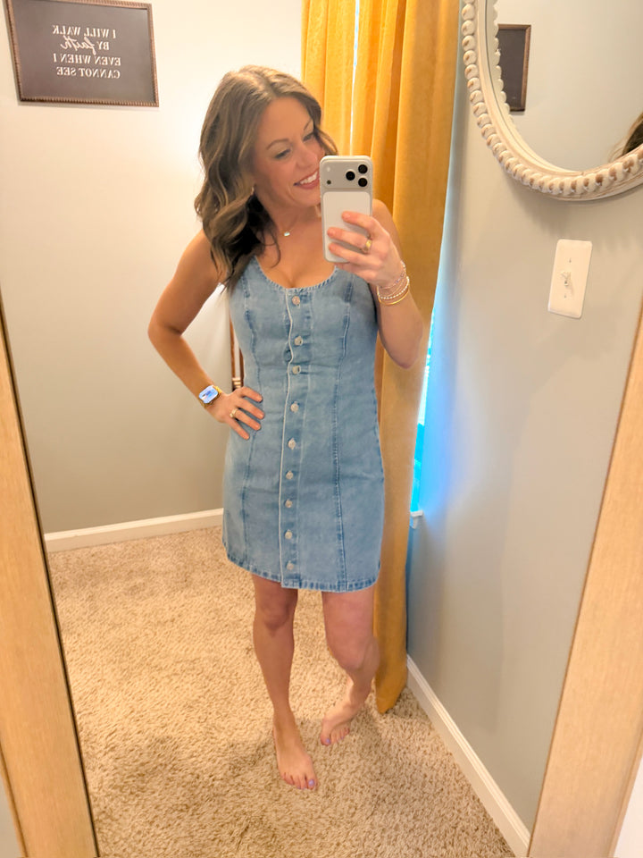 Denim Button Down Sleeveless Mini Dress