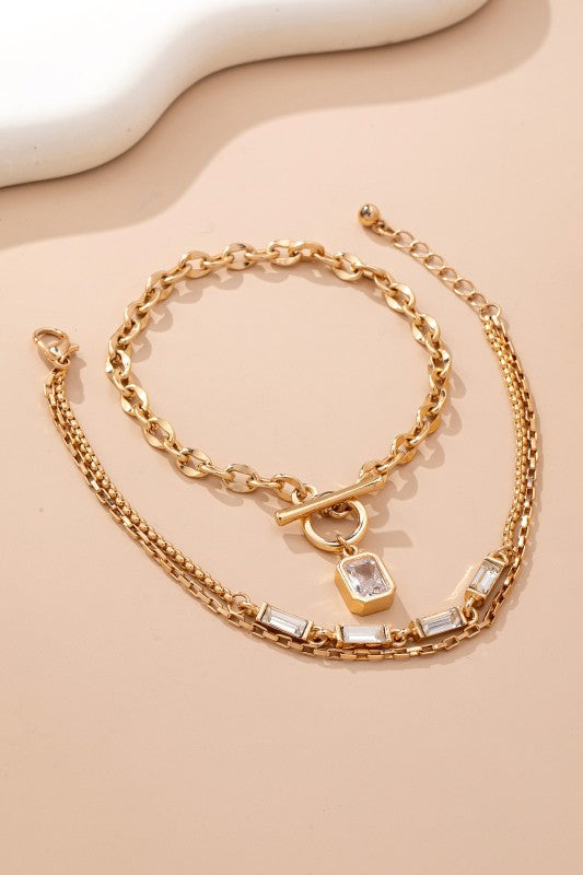 Multi Crystal Toggle Clasp Bracelet