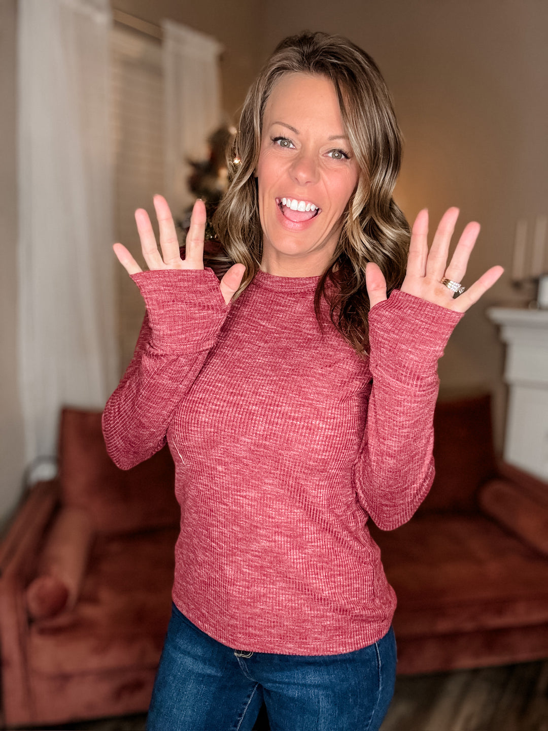 Basic Marled Thumbhole Top