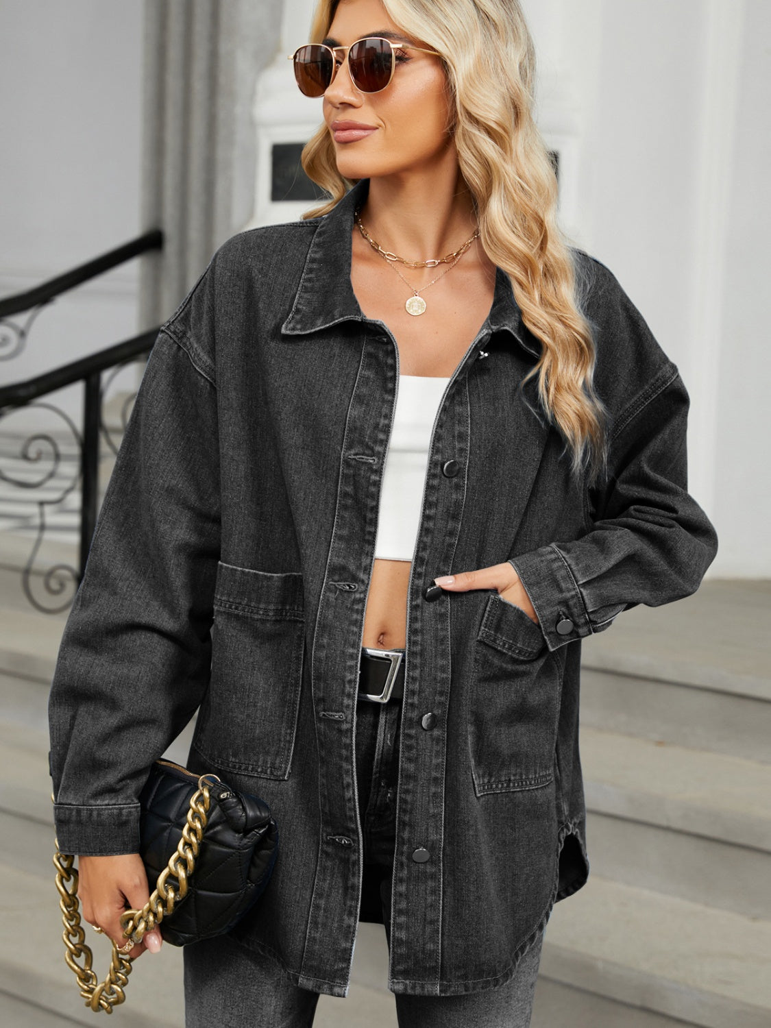 Removable Hood Button Up Long Sleeve Denim Jacket – The Teal Antler™
