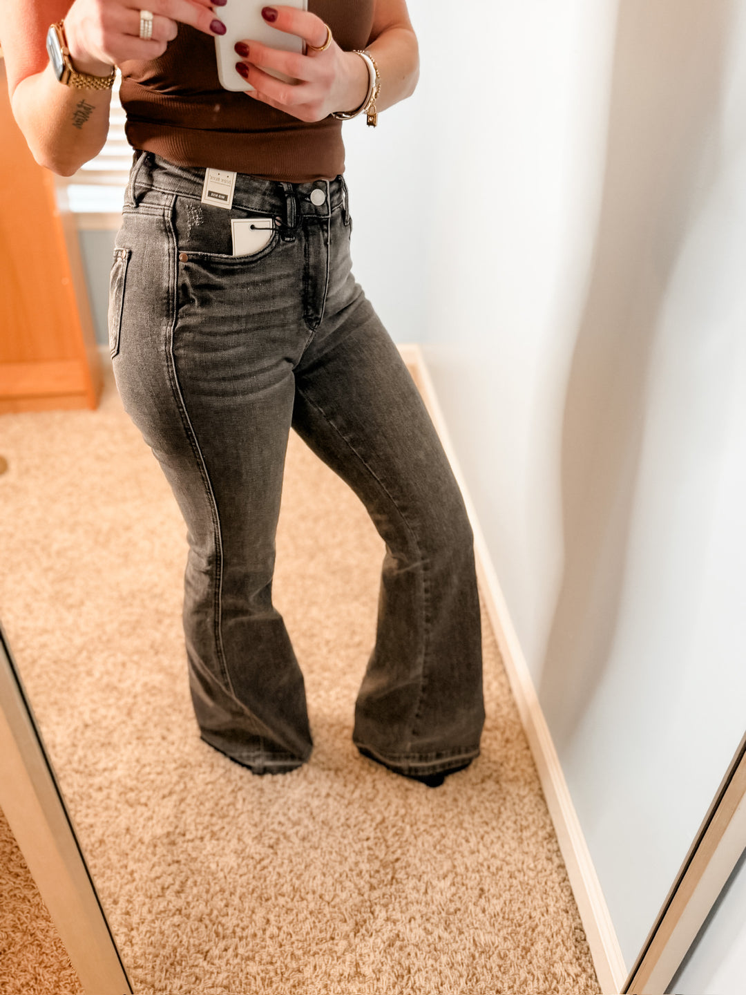 Tummy Control Washed Gray Release Hem Flare