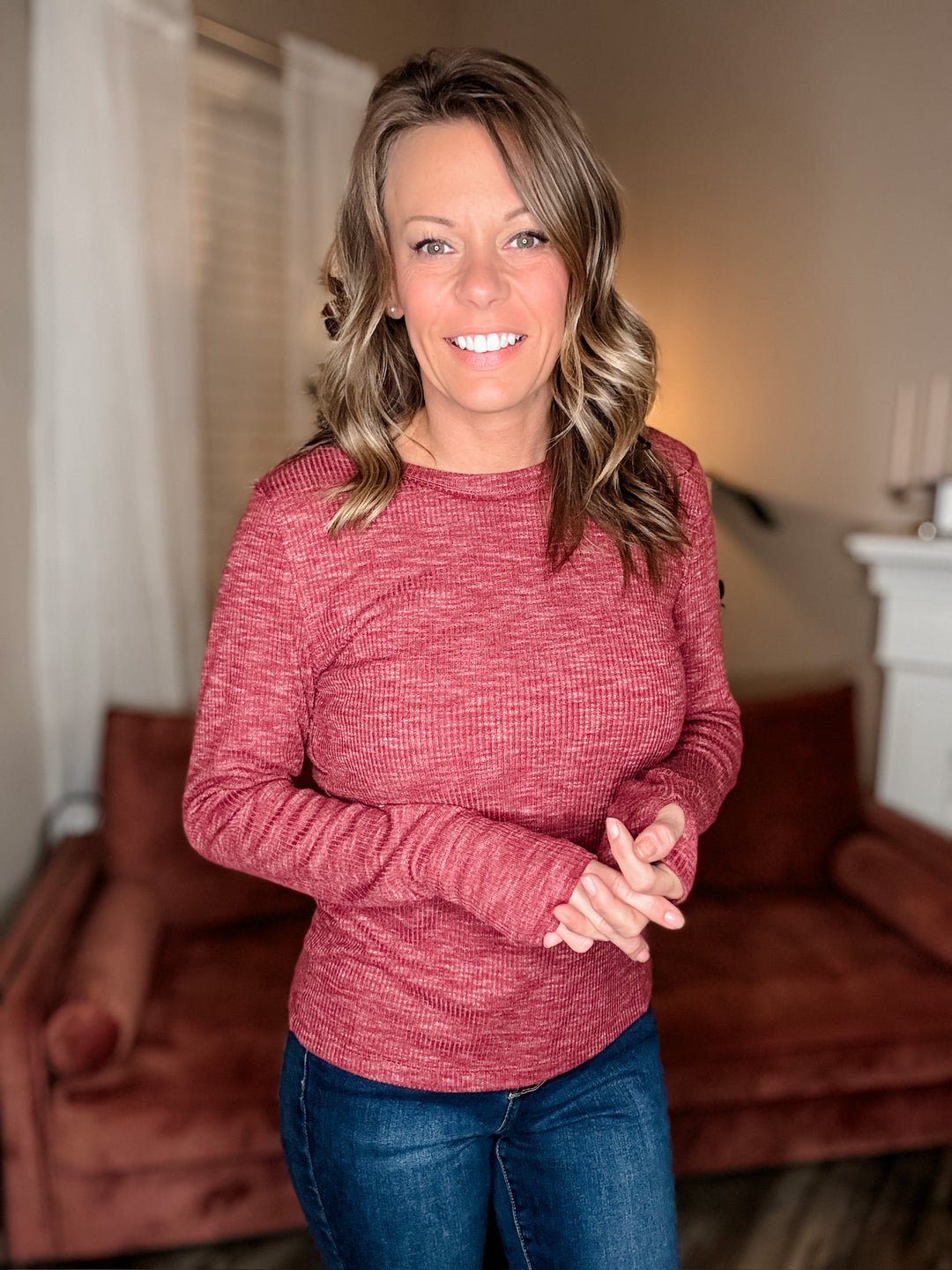 Basic Marled Thumbhole Top