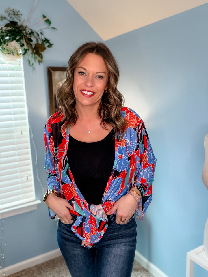 Black Floral Kimono OS
