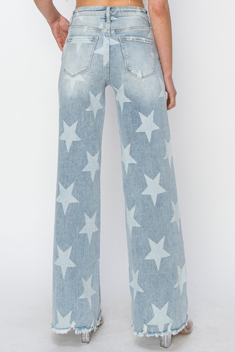 RISEN Full Size Raw Hem Star Wide Leg Jeans - The Teal Antler Boutique