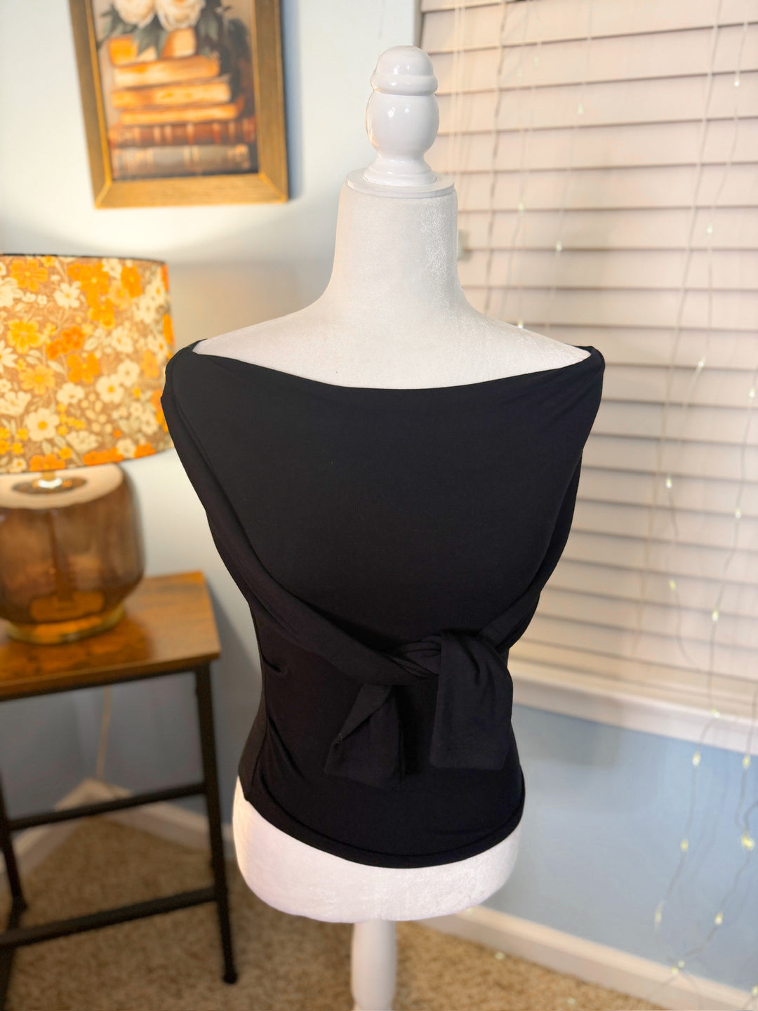 Boat Neck Pintuck Detail Long Sleeve Knit Top