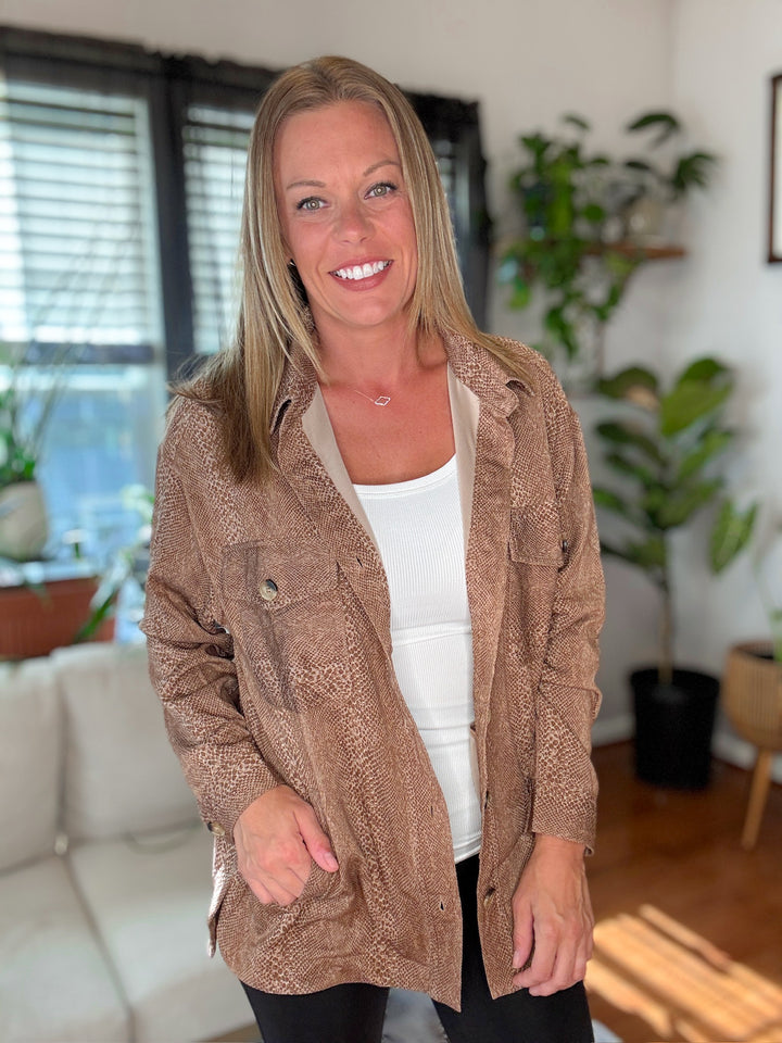 Bold Statement- Snakeskin Print Oversized Jacket