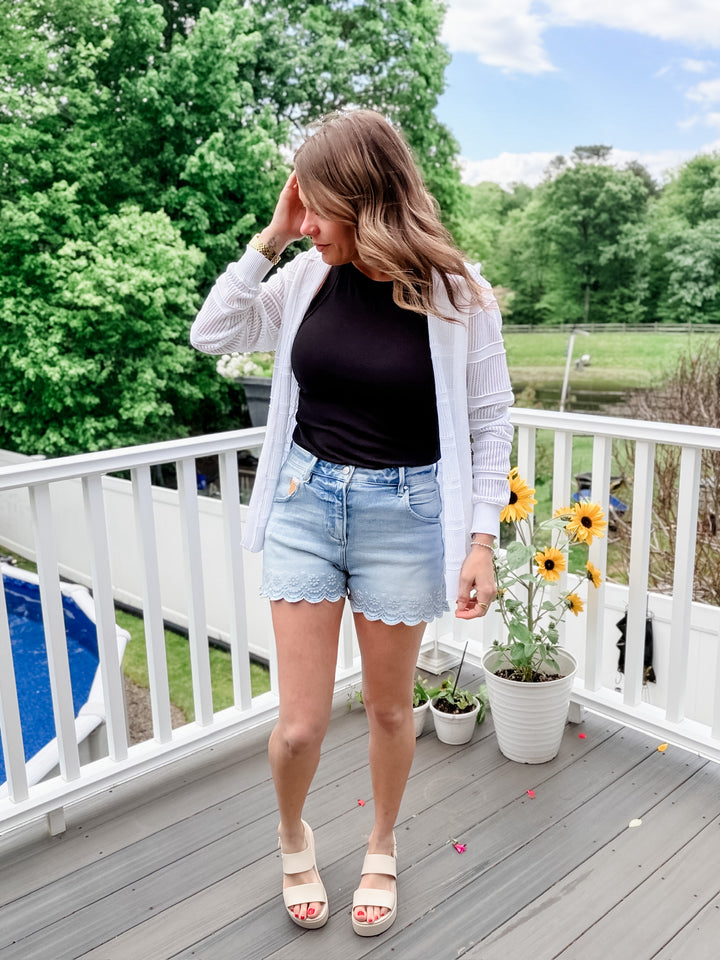 High Rise Scallop Hem Shorts