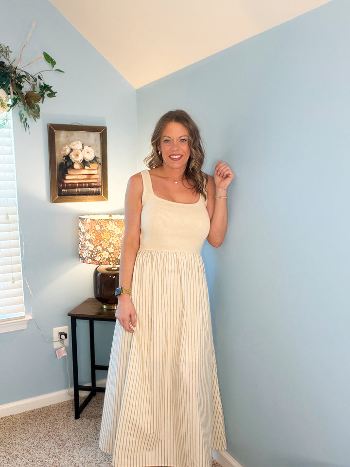 Stripe Skirt Mix Media Tank Midi Dress