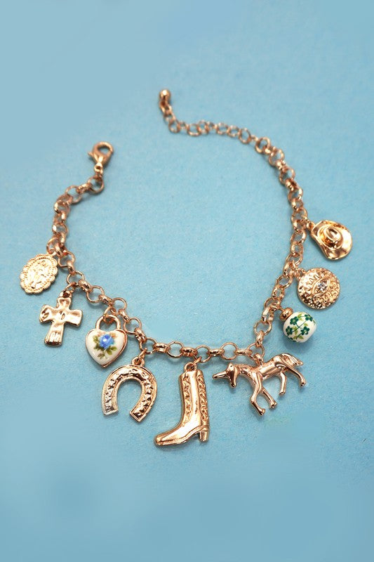 Western Boot Cross Porcelain  Bracelet