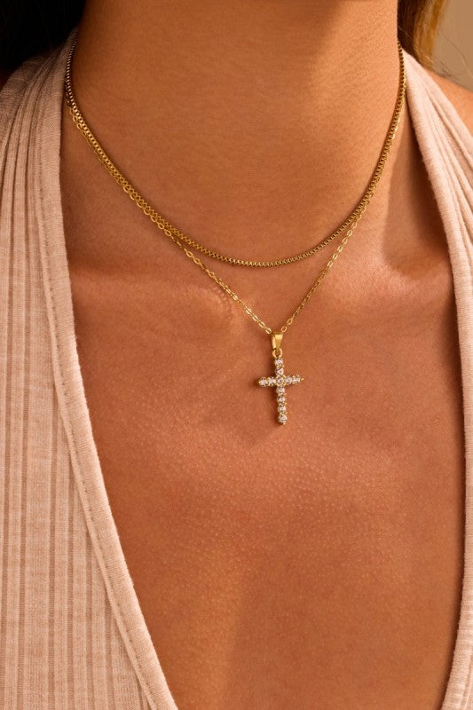 18K Stainless Steel Tarnish Free Cross Necklace