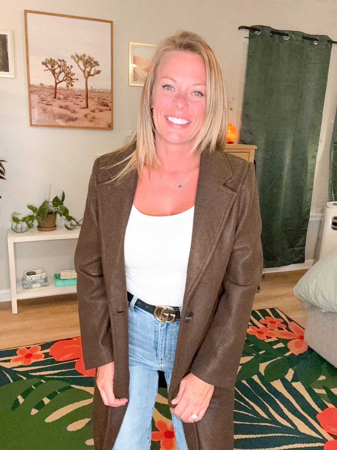 Notched Lapel Long Sleeve Coat