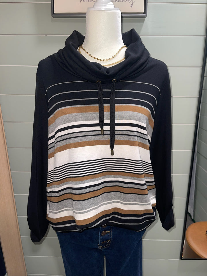 RR-Striped Cow Neck Top - M