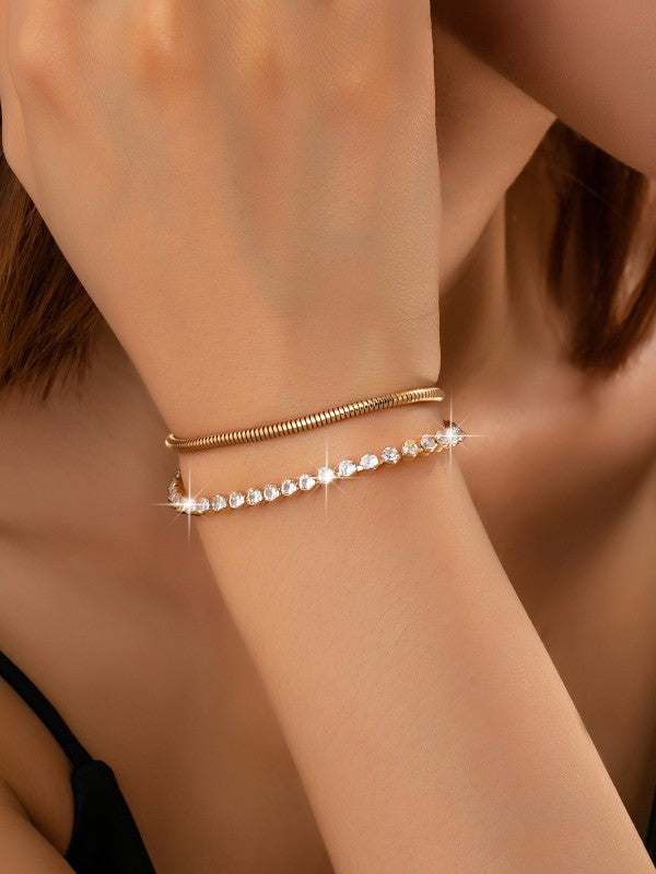 Double Snake Chain Crystal Bracelet