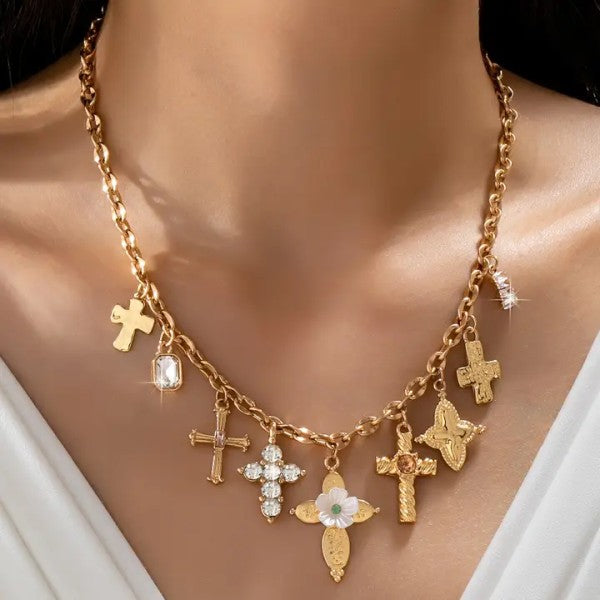 Multi Cross Charm Necklace