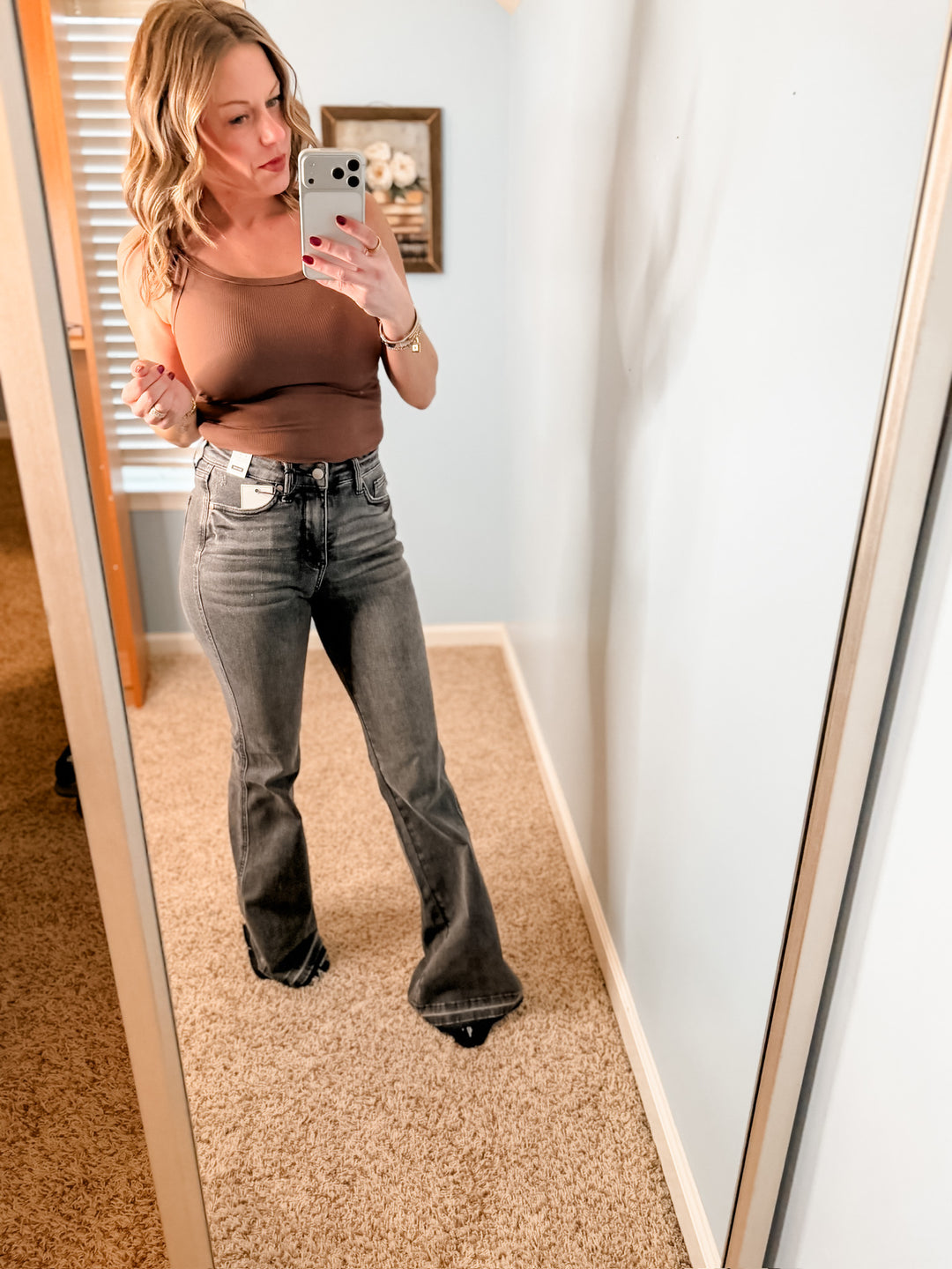 Tummy Control Washed Gray Release Hem Flare