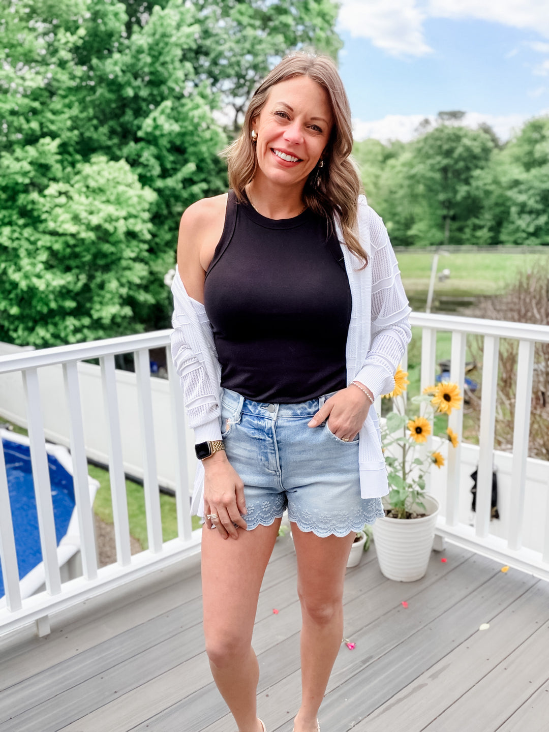 High Rise Scallop Hem Shorts