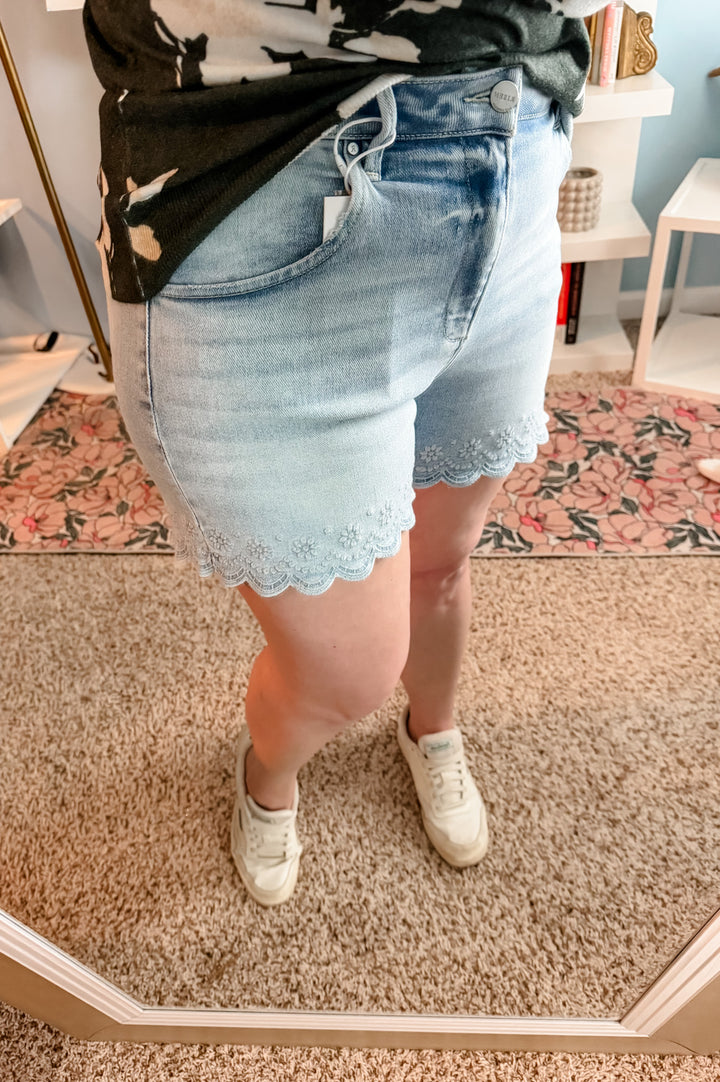 High Rise Scallop Hem Shorts