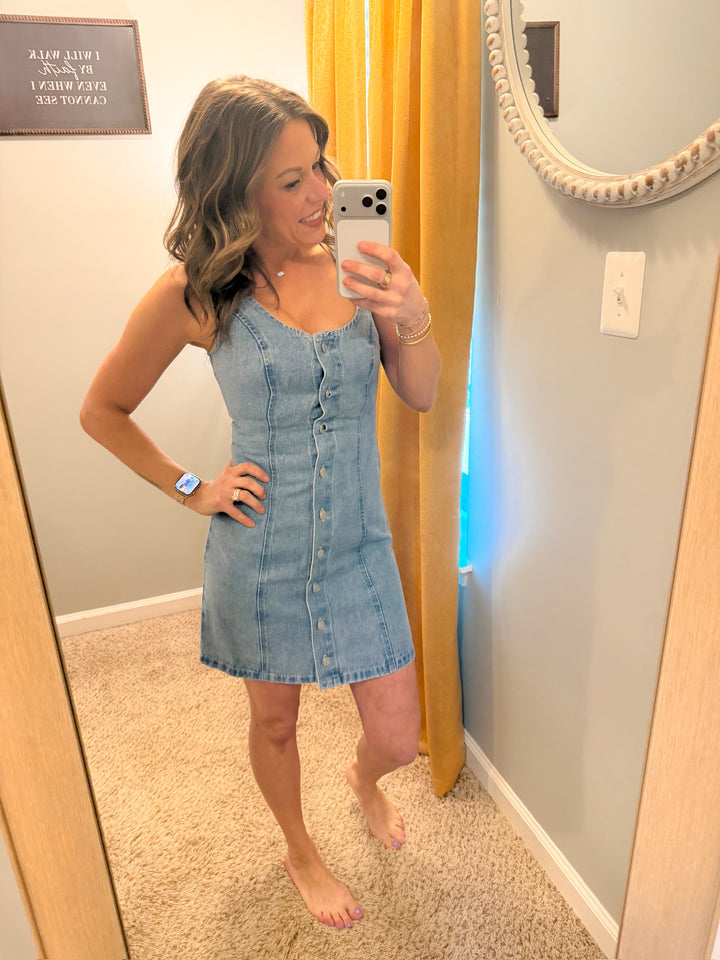 Denim Button Down Sleeveless Mini Dress