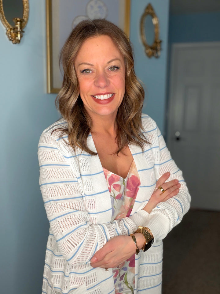 Pointelle Striped Sweater Cardigan