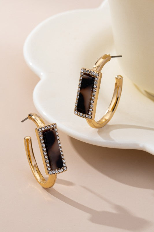 Tortoise Pave Hoop Earrings