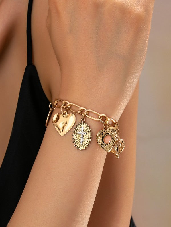 Cross Heart Oval Charm Bracelet